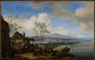 Fröhliche und lärmende Bauern in einem Gasthaus, 1653